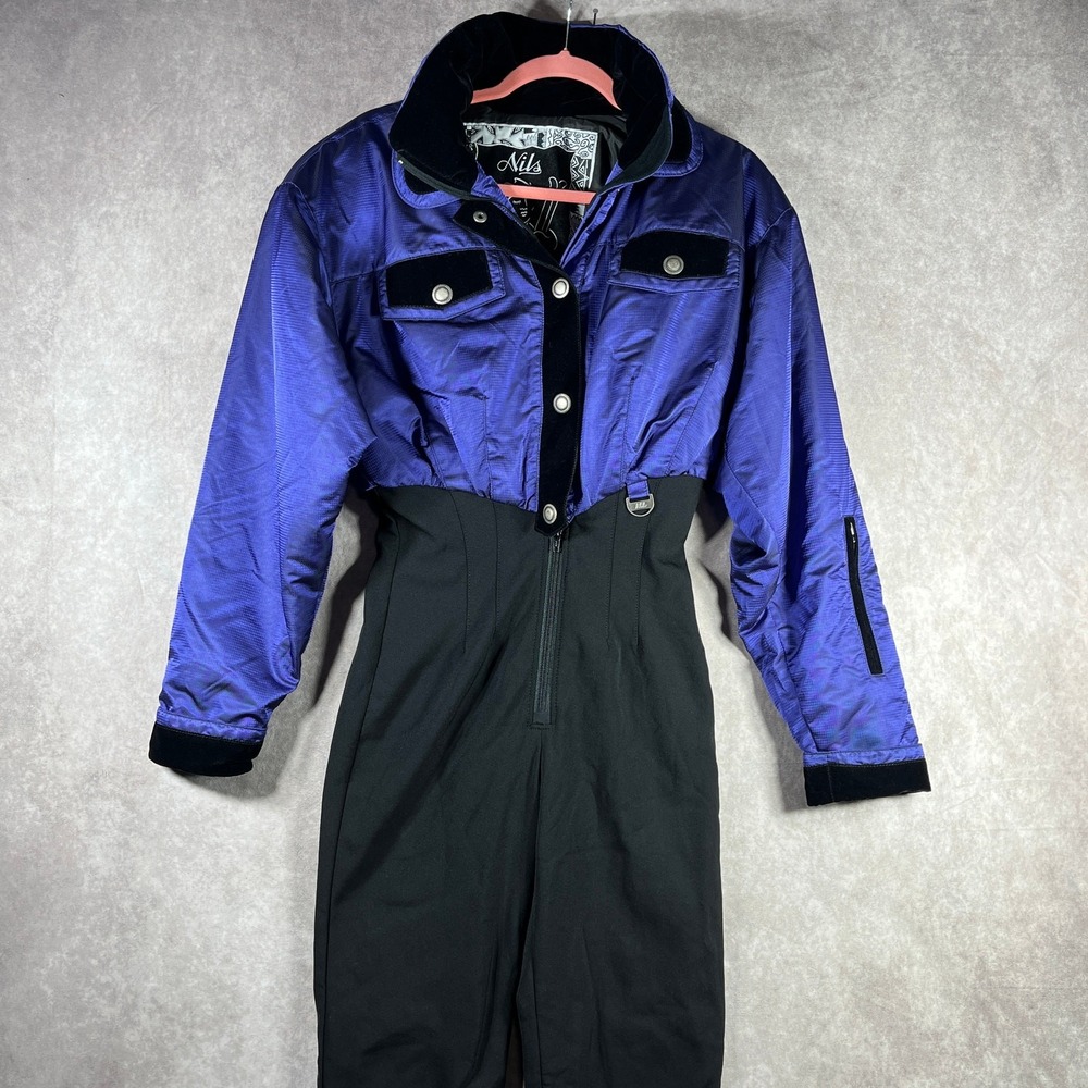 Vintage‎ Nils Ski Suit Womens 8 Purple Black Colorblock Stirrup Insulated Retro
